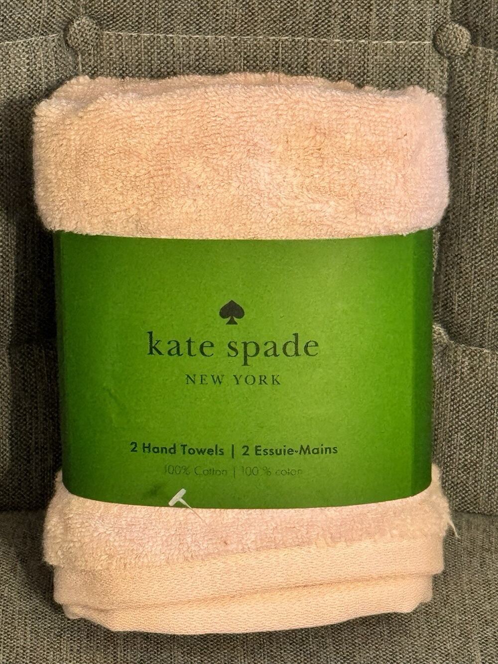 Kate Spade New York Hand Towel Set Light Pink Baby Blush Cotton Set Of 2 NWT